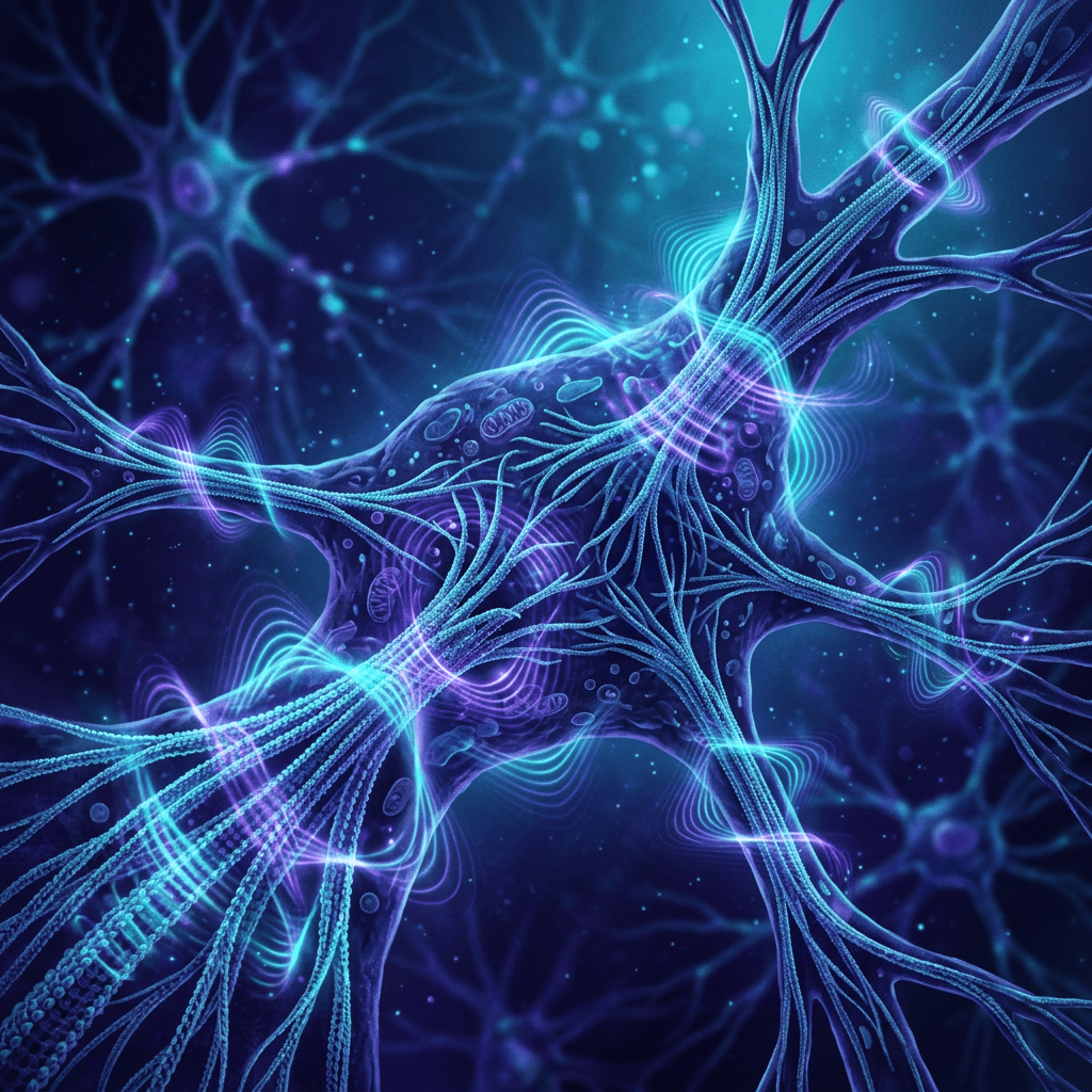 Glowing neural network with branching connections and pulsing signals